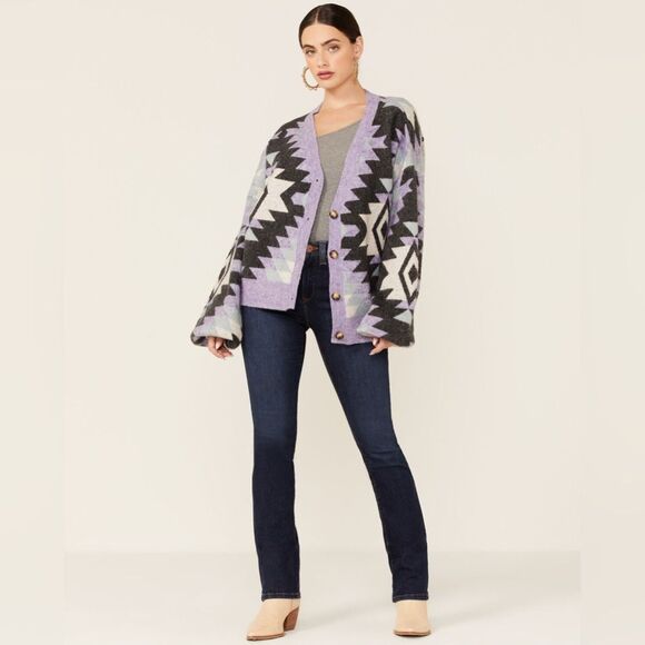 Hyfve Women’s Long Sleeve Lavender Geometric Button Cardigan Oversized sz S - Picture 4 of 15